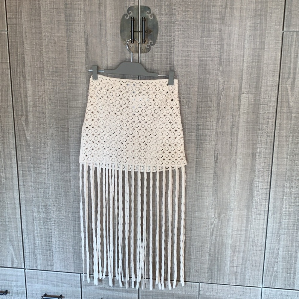 Zara Crochet Knit Fringed Mini Skirt - Picture 1 of 15